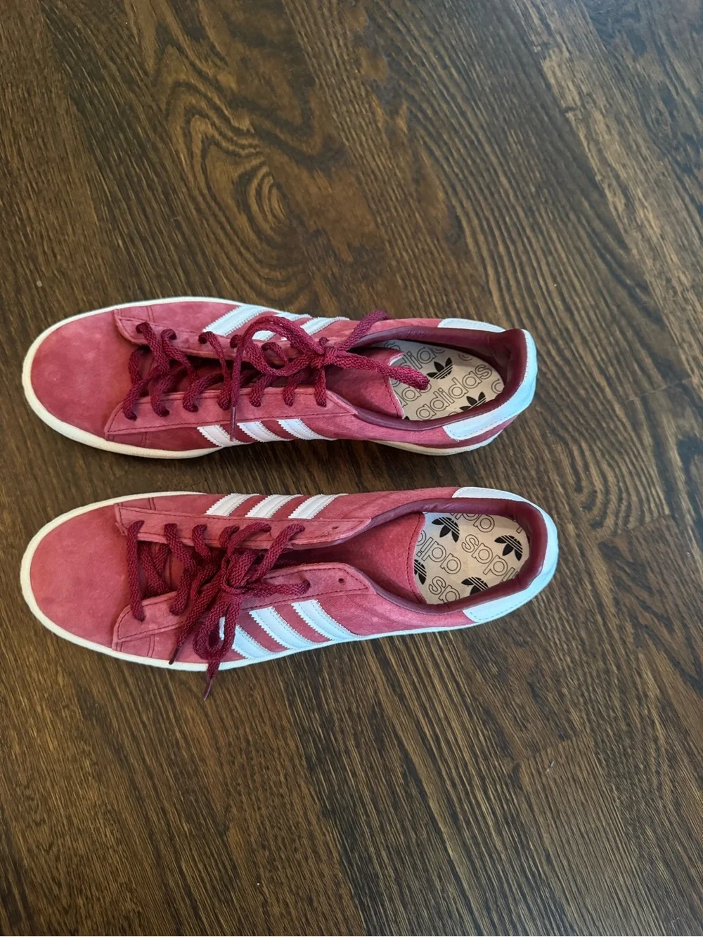 adidas Red Suede Low-Top Sneakers with White Stripes